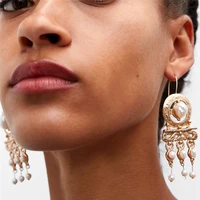 hyperbole imitation pearl carved tassel earrings palace style elegant luxury hook earrings wedding ear accessories et1021