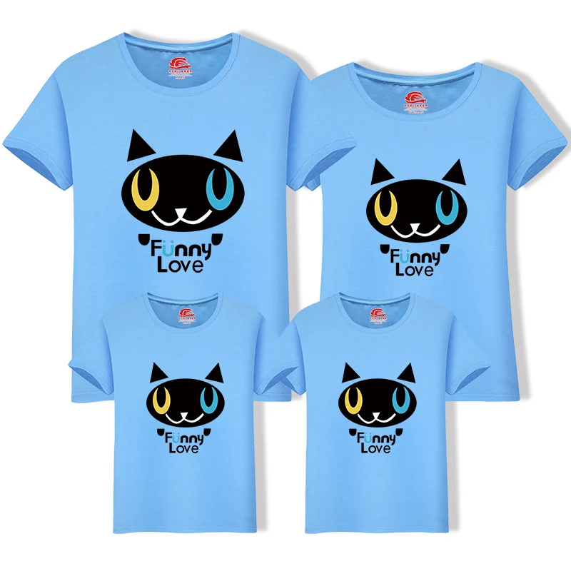 Cotton Father Daughter Matching t Shirt Mom Dad Big Size Tee Black Cat Cartoon Family Clothing Outfits | Мать и ребенок
