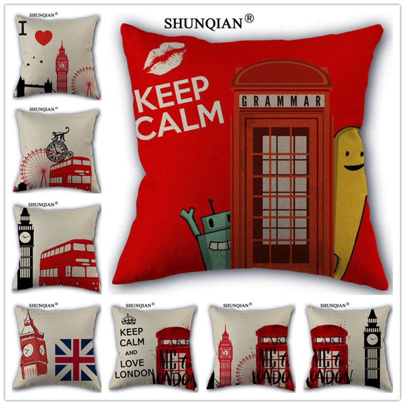 

Linen Cotton Retro London style Pillow Cover Custom Print Home Decorative Pillows Cases 45x45cm one side WJY424-3