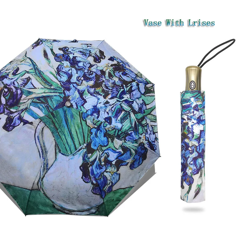 vase with lrises Автоматический складной зонт от дождя для женщин, художественный Ван Гог, картина маслом, зонты для дождя, Женский брендовый ветрозащитный зонт для гольфа, Paraguas UBY01 - Цвет: vase with lrises