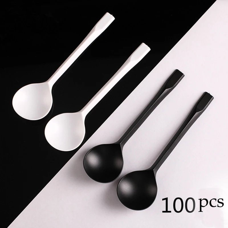 100Pcs Thicken Plastic Disposable Spoons For Cakes Yogurt Fast Food Baking Supplies Tableware Ice Cream Big Head Dessert Spoon