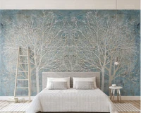 beibehang modern wallpaper blue forest hand painted painting living room tv background wall wall paper home decor papel murals