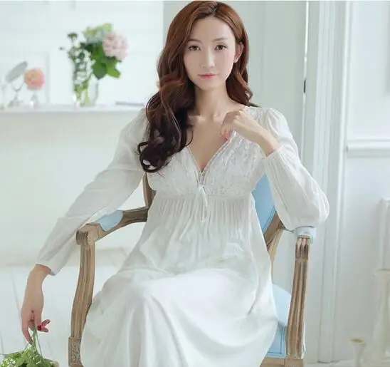Женская кружевная ночная рубашка с V образным вырезом|princess nightgown|dress sleeplong nightdress |