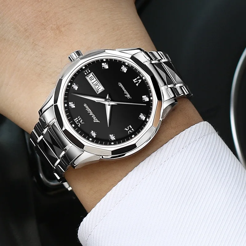 Silver black men Мужские часы, мужские часы, люксовый бренд, известный бренд JSDUN, Япония, Relogio Masculino, автоматические механические часы, мужские люминесцентные - Цвет: Silver black men