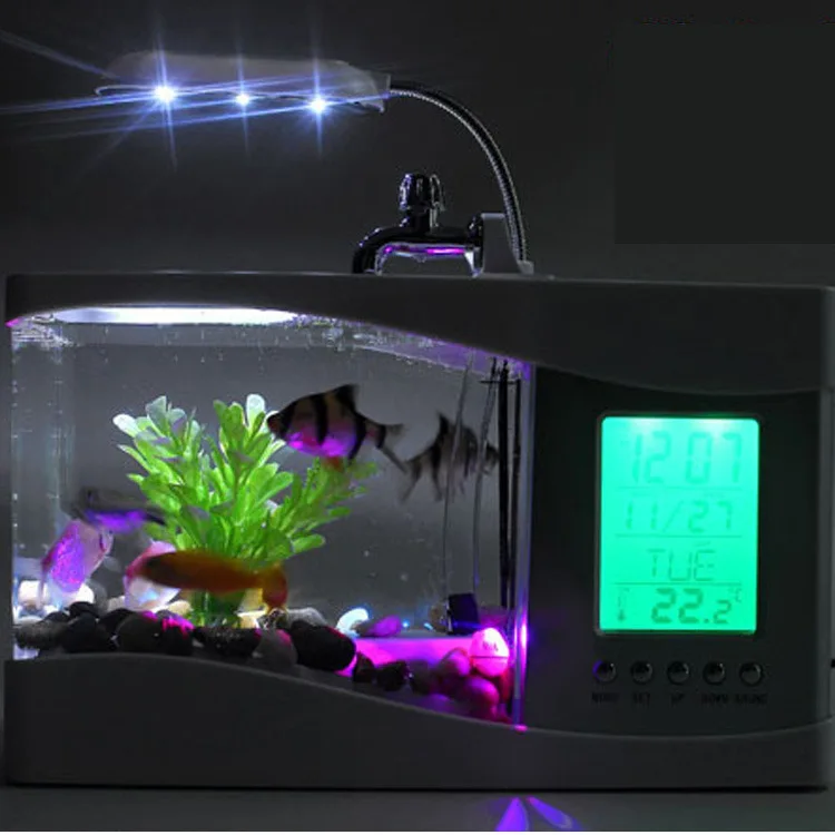 Usb мини аквариум настольный электронный с водой светодиодный насос светильник