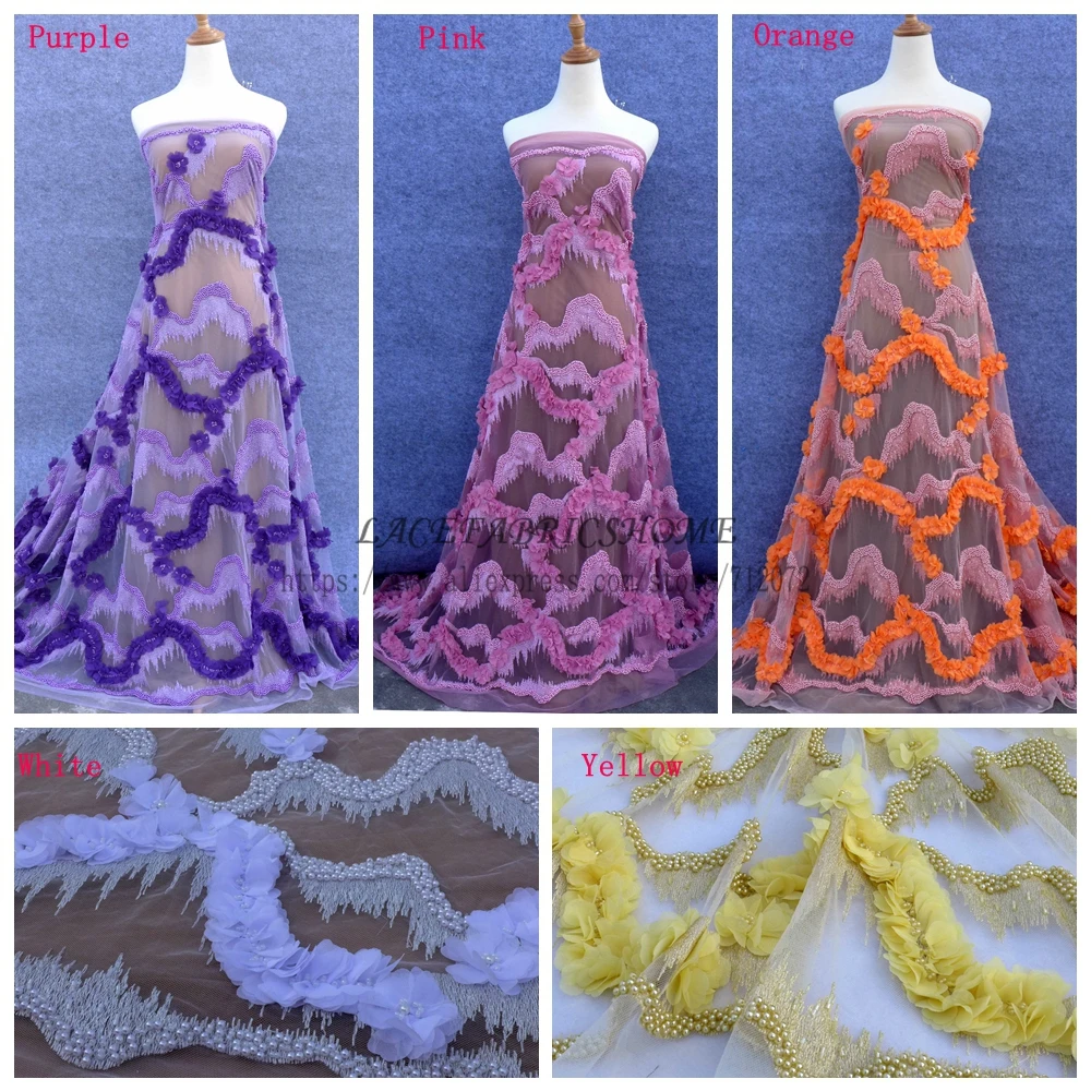 La Belleza фиолетовый ручной работы тяжелый жемчуг бисер 3D Цветы кружевной материал