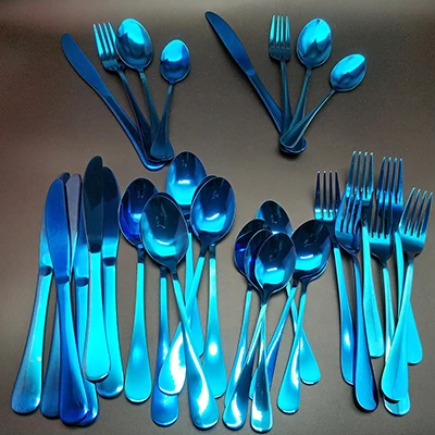 blue 8 set 24 шт. красочные столовая посуда высокое качество нержавеющая сталь ножи вилы ложка столовые приборы, для кухни еда посуда набор - Цвет: blue 8 set