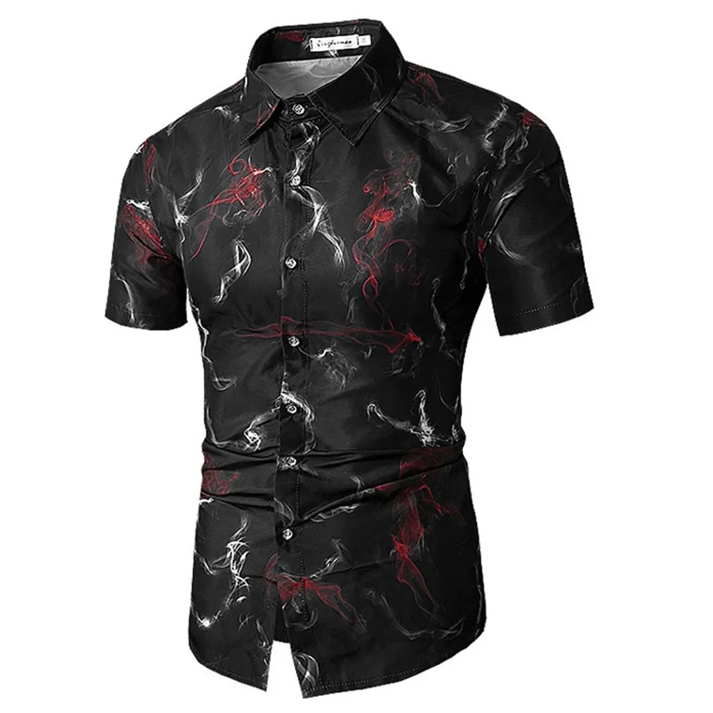 Men's Print Turn-Down Collar Slim Fit Short Sleeve Top Shirt Blouse hawaiian camisa masculina camisas hombre chemise homme