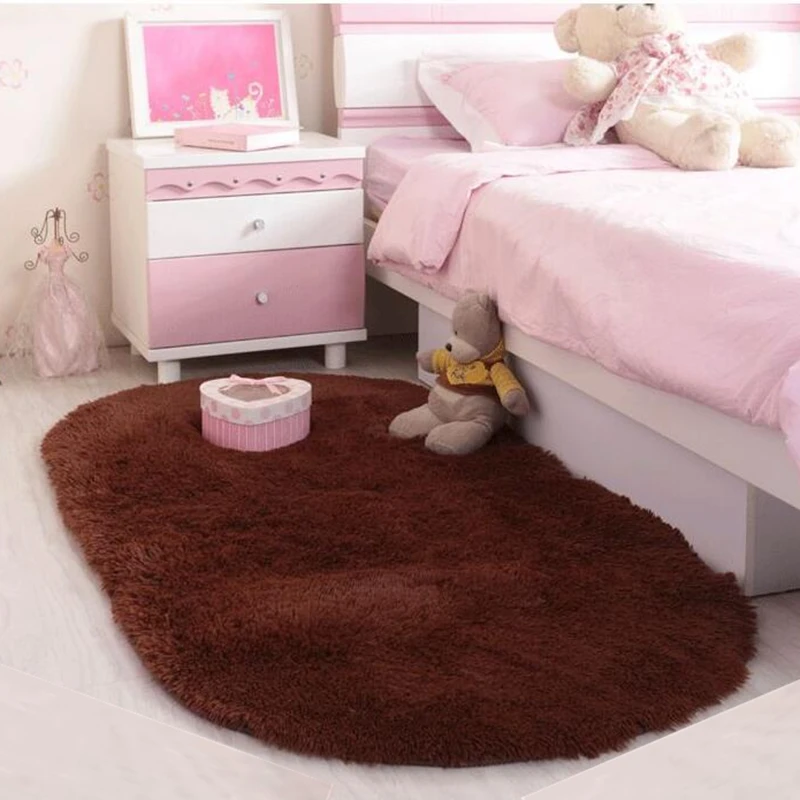 Сплошной Цвет Эллипс ковер коврик длинные волосы лохматый мягкий для спальни