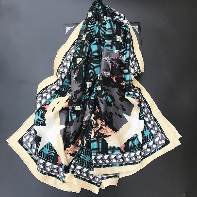 Роскошный брендовый 100% саржевый шелковый шарф MAGNOLIA квадратный в клетку