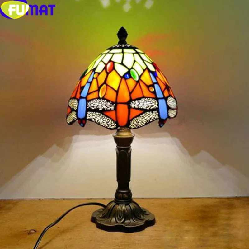 Red Dragonfly FUMAT витражные настольные лампы светодиодный E27 Тиффани Стрекоза Настольный светильник 7 дюймов детский свадебный стол домашний Арт Деко прикроватная лампа - Цвет абажура: Red Dragonfly