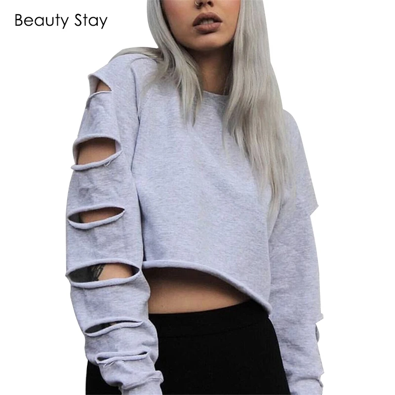 Женский свободный свитер BeautyStay с длинным рукавом и дырками в стиле панк|female