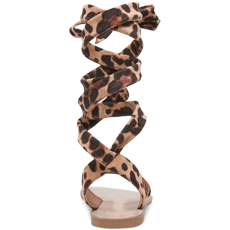 Beli Brown Leopard Hitam Cross Tali Datar Sandal Wanita Ukuran Besar 11 15 Renda Untuk Wanita Gaun Liburan Sepatu Fashion Kasual