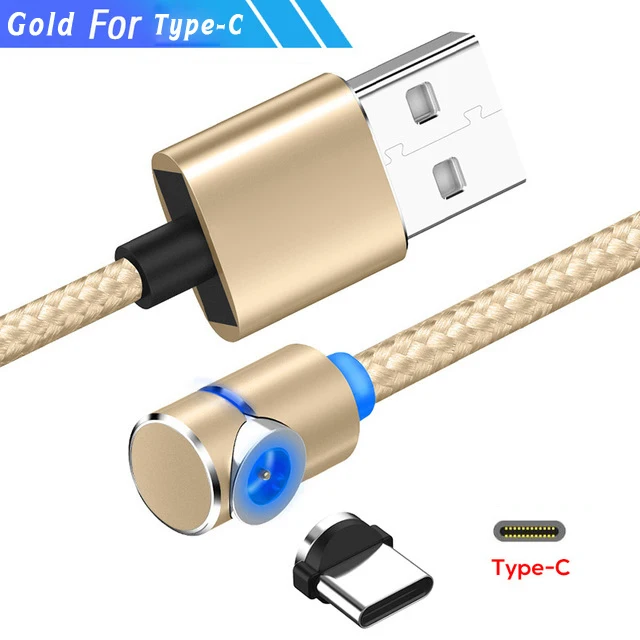 Gold for Type C Магнитный кабель 90 градусов Micro Usb type C для iphone X XS зарядный провод Kabel для Xiaomi samsung A50 A80 S10 шнур зарядного устройства 1 м 2 м - Цвет: Gold for Type C