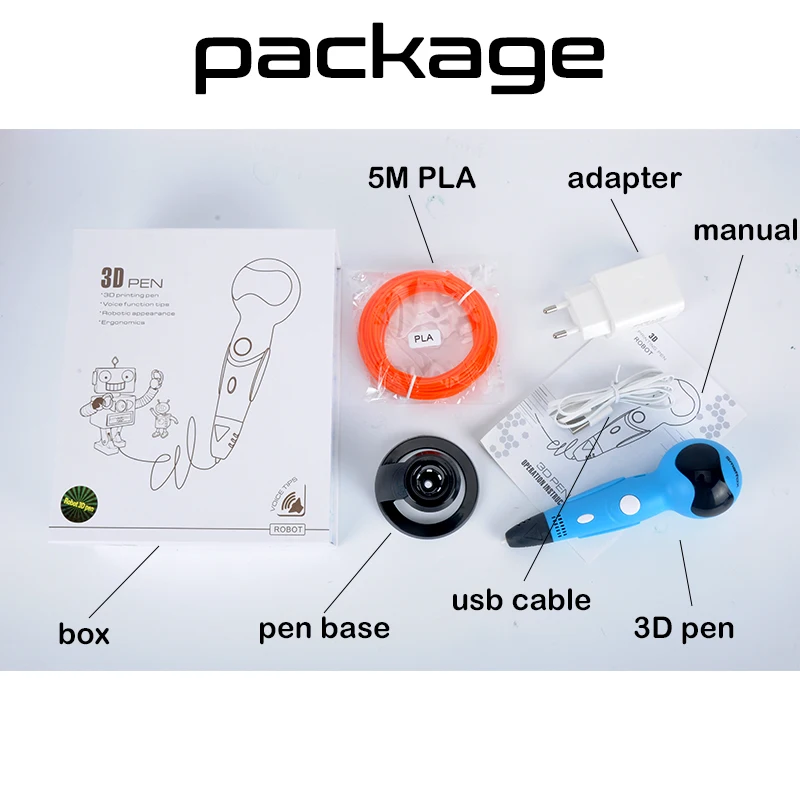 Smaffox 3D Ручка с голосовыми подсказками Функция 5 в 2A usb кабель печать Поддержка PLA