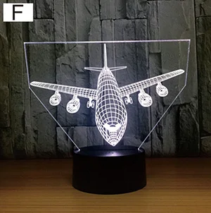 Lumiwell пульт дистанционного управления Воздушный самолет 3D светильник светодиодный Настольный светильник Ночной светильник 7 цветов меняющий настроение лампа 3 AA батарея питание USB лампа - Испускаемый цвет: F Design