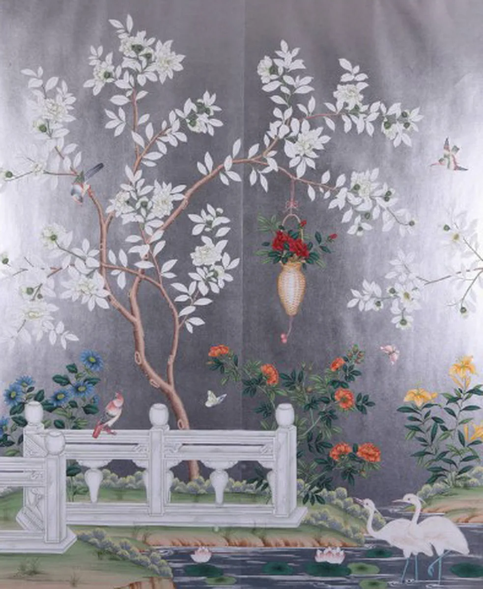 Классический стиль уникальные шелковые обои с ручной росписью цветы птичьими