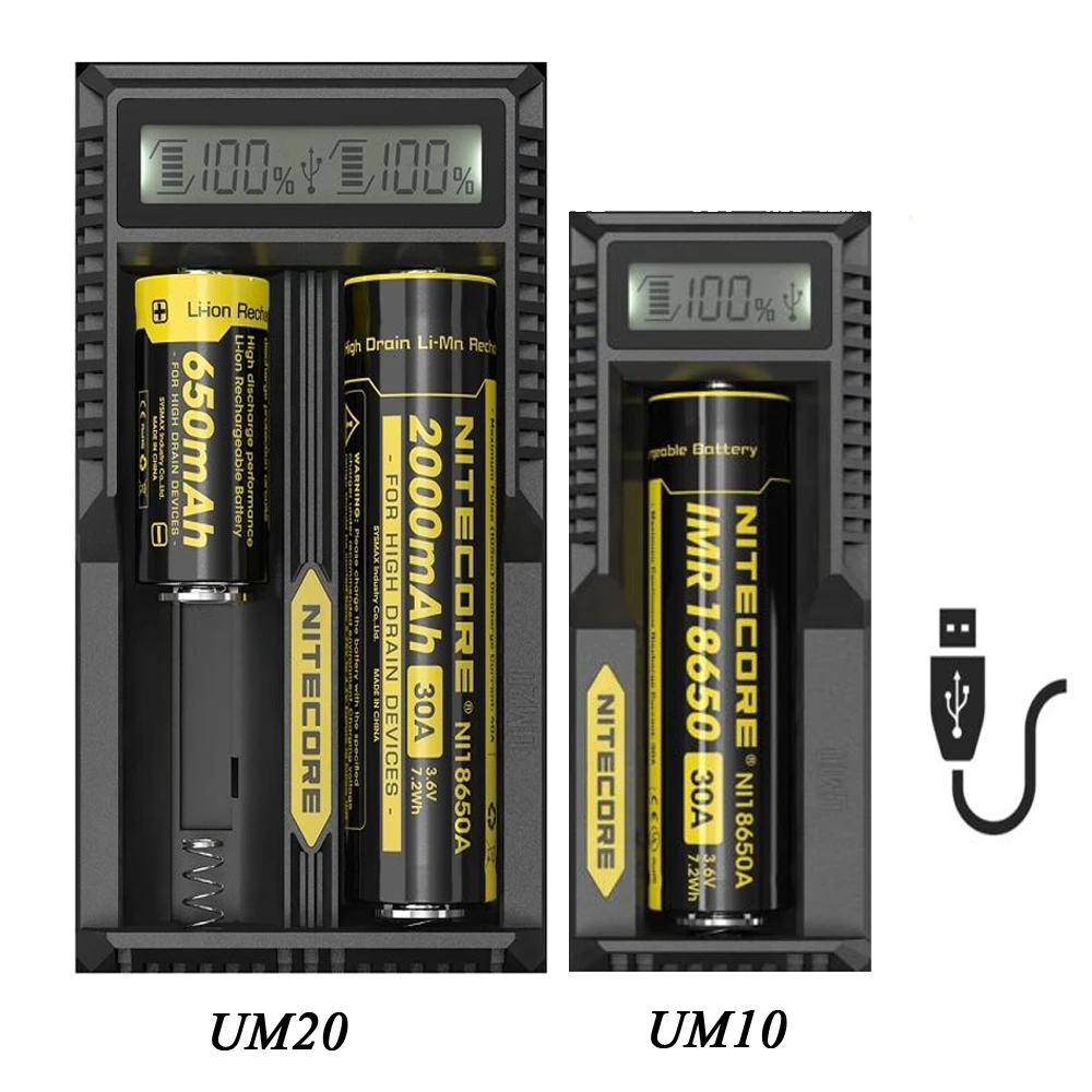 100% оригинал Nitecore UM10 UM20 ЖК-дисплей Цифровой Смарт USB зарядное устройство 18650 17650 17670