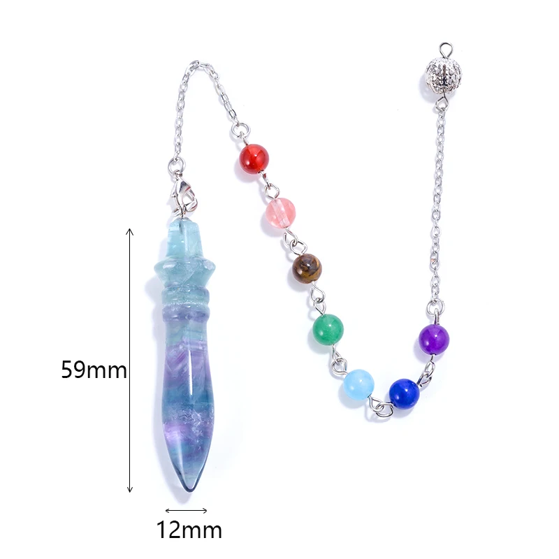 Хит продаж натуральный флюорит 7 маятник с чакрами круглая палочка конус