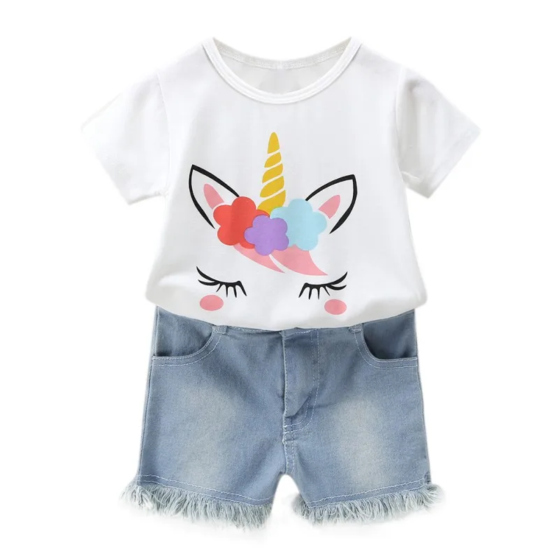 Новый комплект из 2 предметов для маленьких девочек футболка с короткими