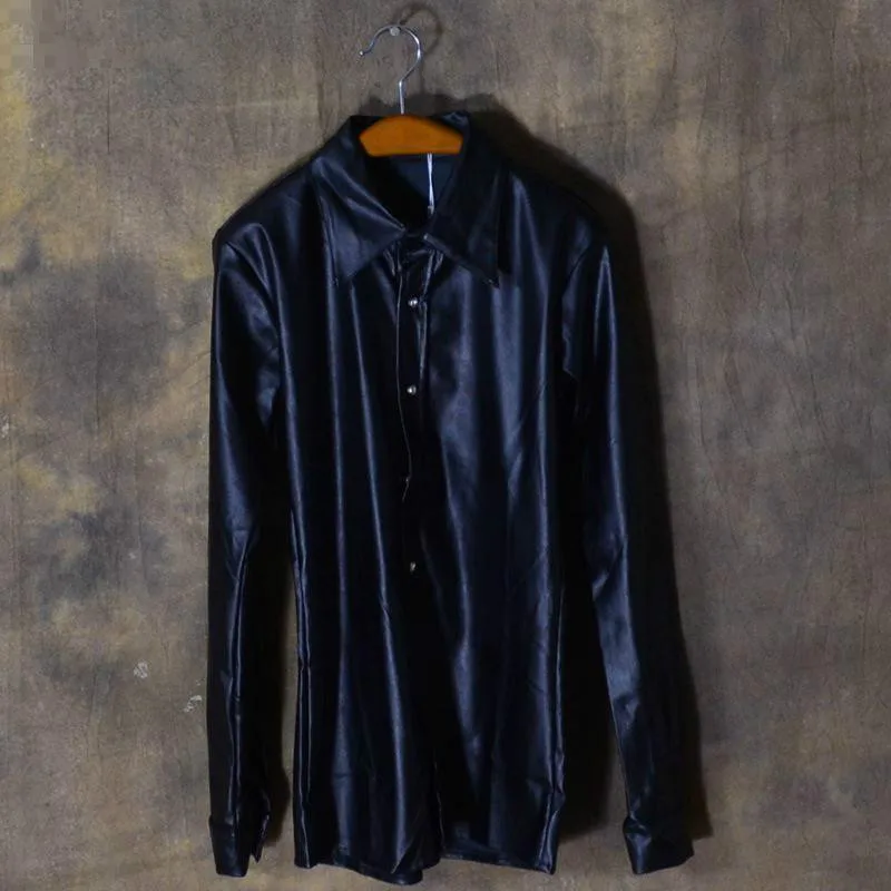 Разноцветные мужские повседневные рубашки из искусственной кожи с длинным