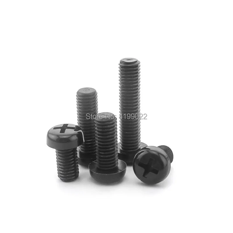 50 шт. M2/M2.5/M3/M4 * 4/5/6/8/10/12/15/18/20 DIN7985 черные круглые нейлоновые крестообразные винты с