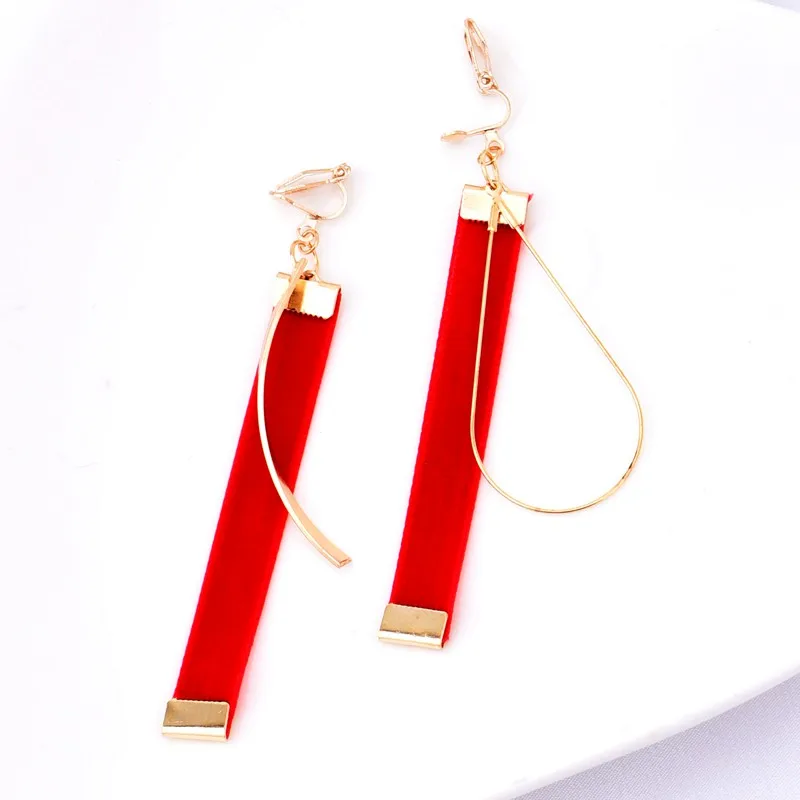 Женские бархатные серьги-клипсы в стиле ретро длинные серьги золотого и красного