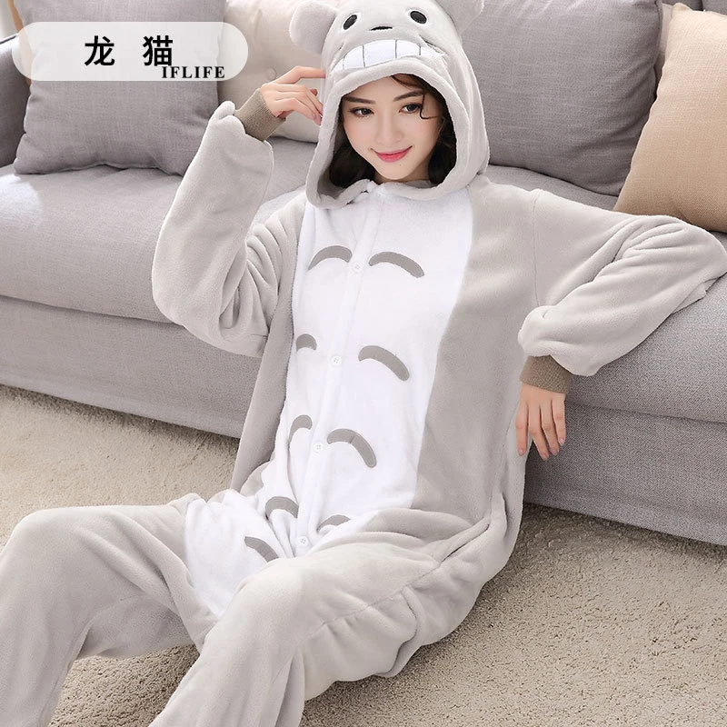 

Animals Kigurumi Totoro Costume Adult Girl kids Onesie Flannel Halloween Women Anime Jumpsuit Disguise Onepiece Suit