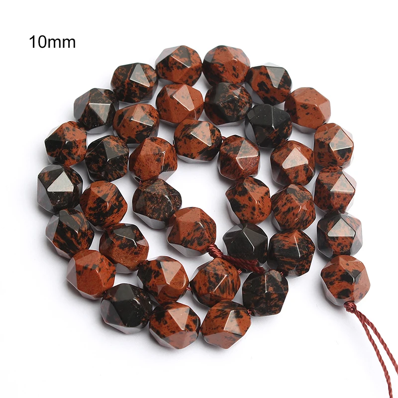 Ограненные бусины из натурального камня обсидиана для изготовления ювелирных