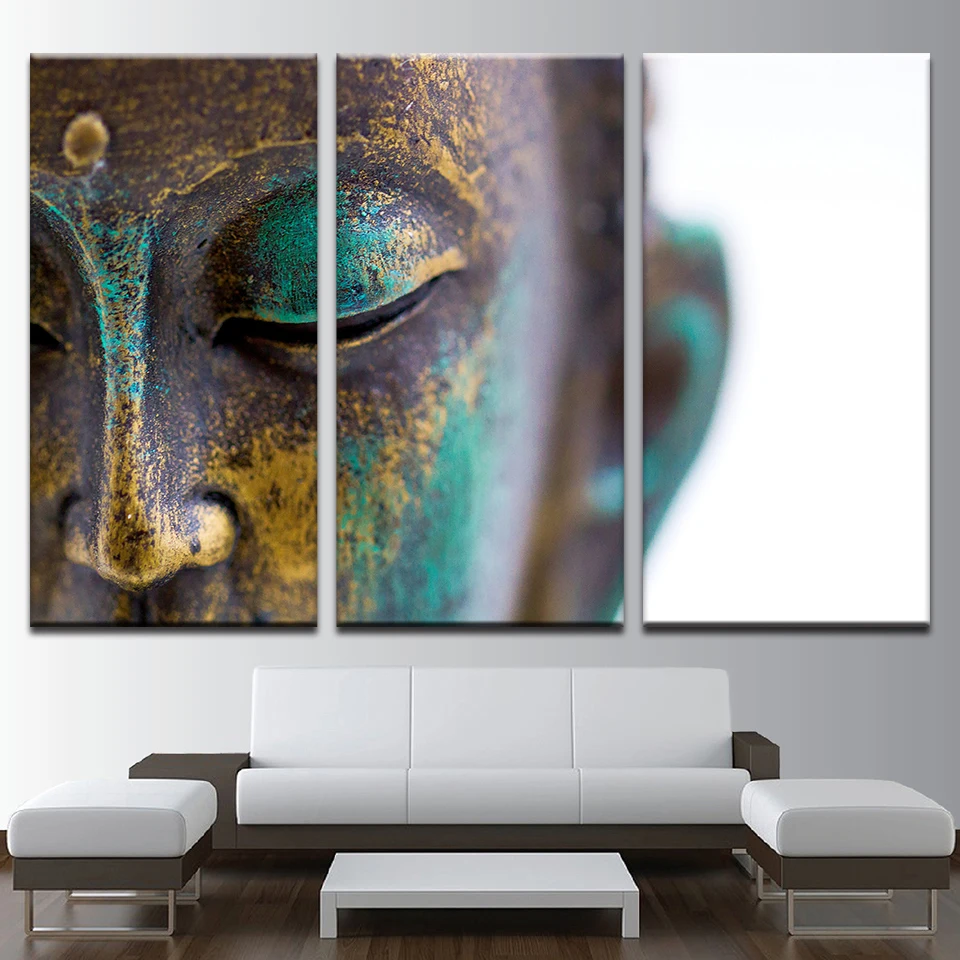 

Modular HD Painting Modern Wall 3 Pieces Buddha Statue Face Printed Picture Art For Living Room Home Decor Canvas Artwork