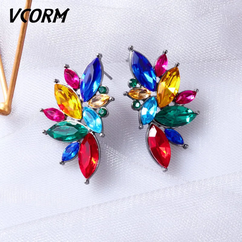 Multicolor VCORM новые корейские модные длинные висячие серьги с кристаллами для женщин массивные классические геометрические висячие серьги хорошее ювелирное изделие подарок - Окраска металла: Multicolor