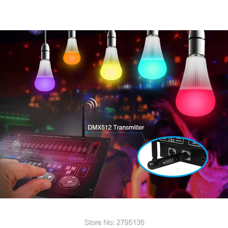 9W E27 DMX512 RGB + CCT Светодиодная лампа AC100 ~ 240V can 2 4 GHz RF дистанционное управление
