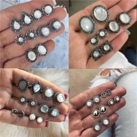 modyle 5pairsset crystal bohemian opal stud earrings set for women silver color dazzling cubic zirconia earrings