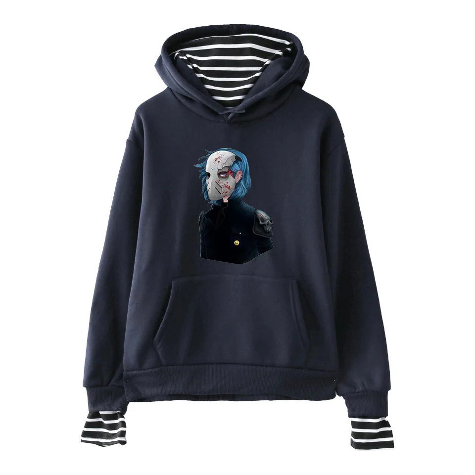 navy blue sally top Поддельные из двух частей женские Sally Face толстовки для девочек и мужчин пэчворк полосатый поддельные из двух частей Толстовка Пуловер XXS-XXL - Цвет: navy blue sally top