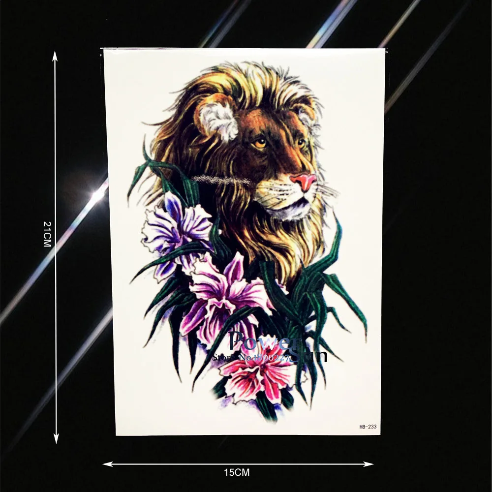 3D лес лев Король татуировки стикер водонепроницаемый для рисунков на теле цветок