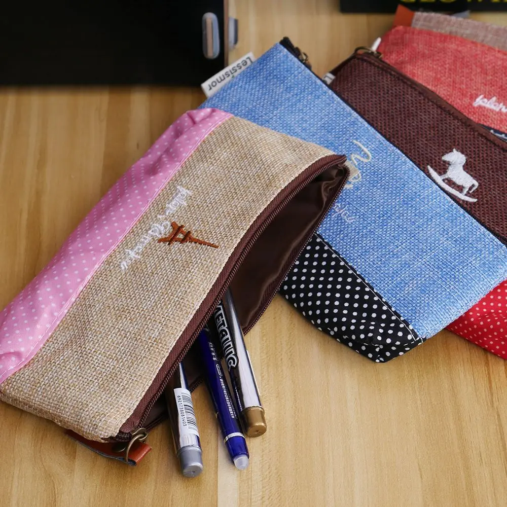 Портативная симпатичная Холщовая Сумка для ручек держатель карандашей чехол