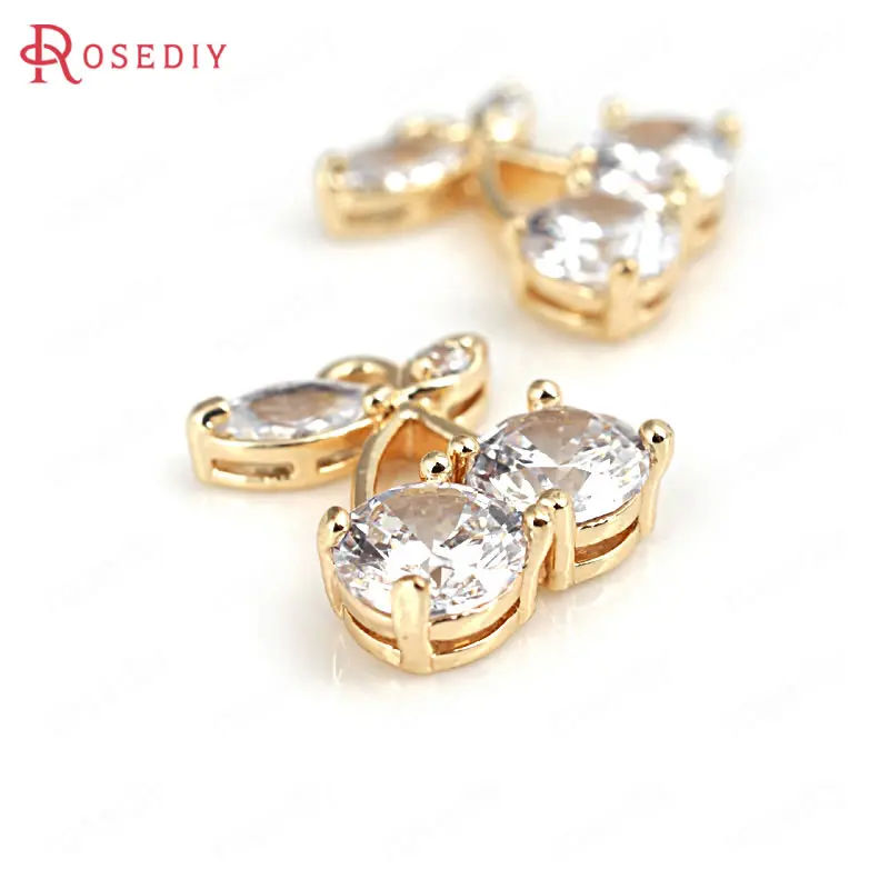 Латунные подвески в виде вишни с покрытием 24 каратным золотом 4 шт. 13 х17 мм