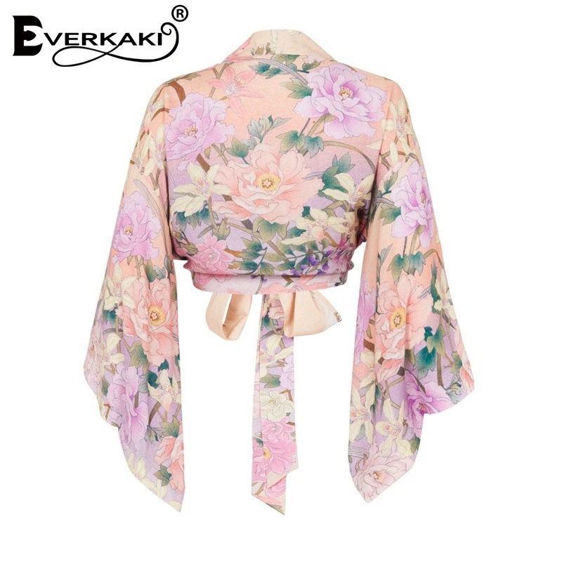 Everkaki Boho блузка элегантная обертывание Цветочные женские блузки с принтом