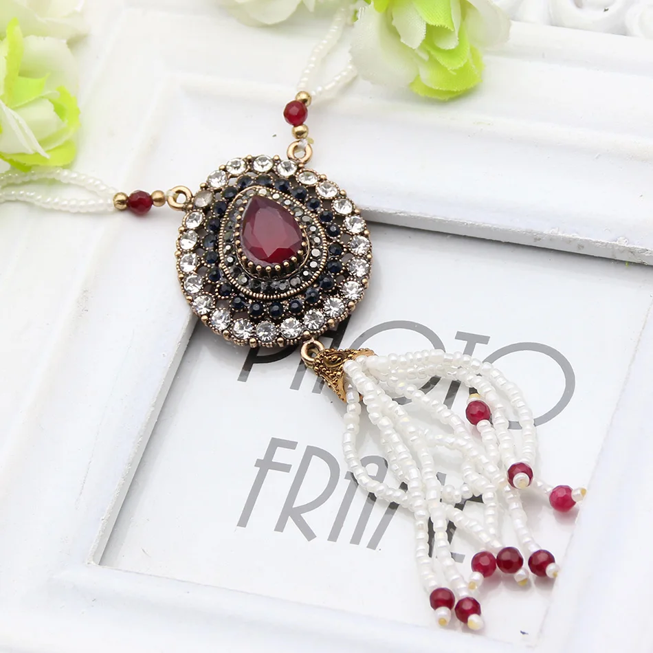 Женское винтажное турецкое ожерелье с кисточками длинное бусинами и кристаллами