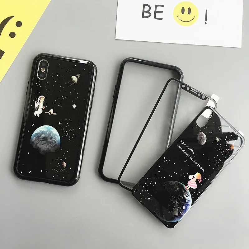 Для iPhone XS max Магнитные бампер и сзади спереди закаленное стекло Флим Для iPhone XR/7 8 плюс черный Вселенная звездное небо наклейки