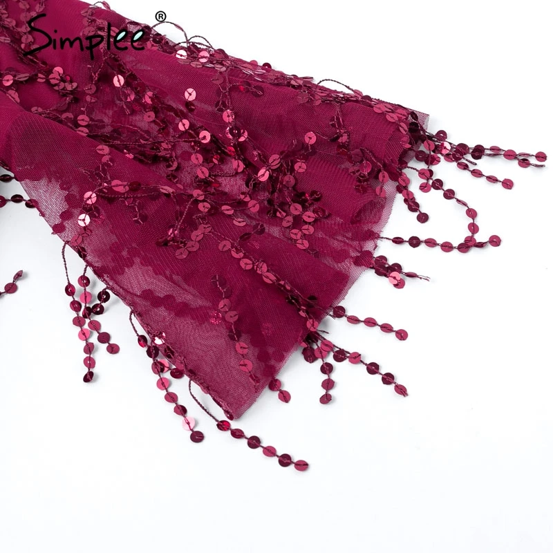 Simplee сексуальное женское платье с блестками и кисточками сетчатые осенние платья