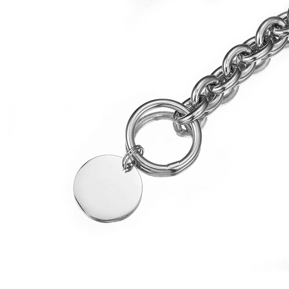 

15mm Wide New Pet Supplies Necklace Choker Collar 316L Stainless Steel Silver Color Polished Rolo Chain With Round Tag 12-32inch