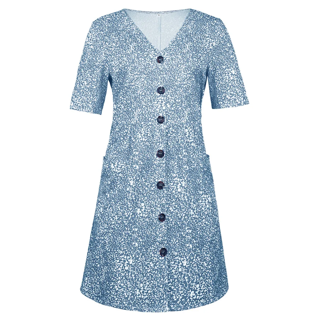 Женские однобортные повседневные платья с v образным вырезом и принтом коротким