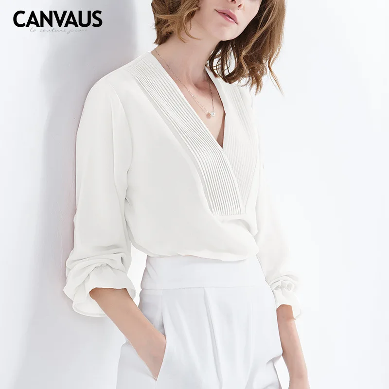 CANVAUS/Новинка 2018 годамодная однотонная шифоновая рубашка с длинными рукавами и