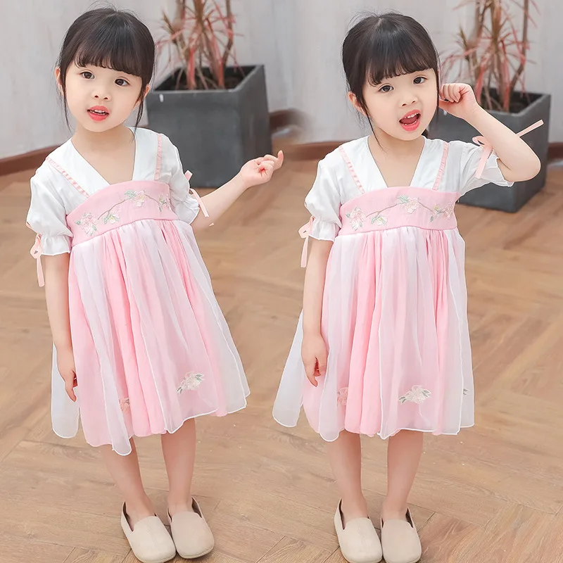 Size90-130 элегантное платье для маленьких девочек топ одежда Летний костюм с