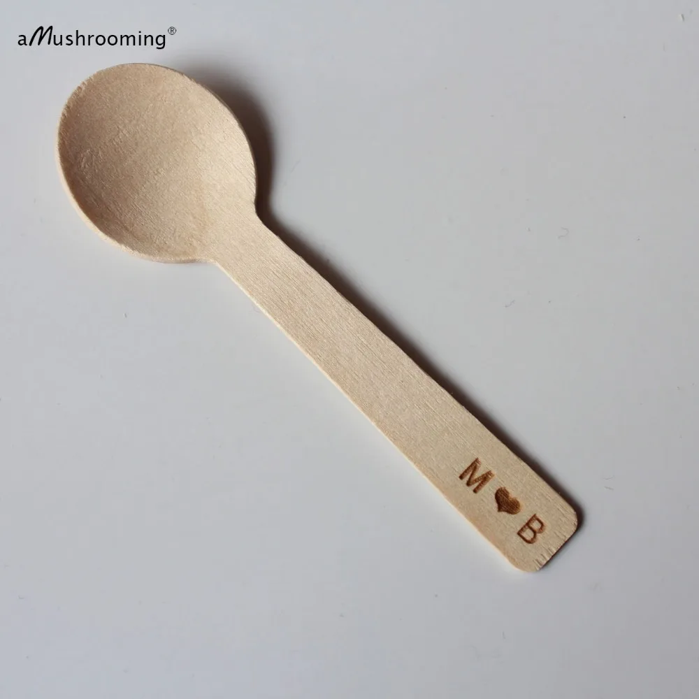 100 персонализированные мини деревянные ложки Свадебные индивидуальные инициалы