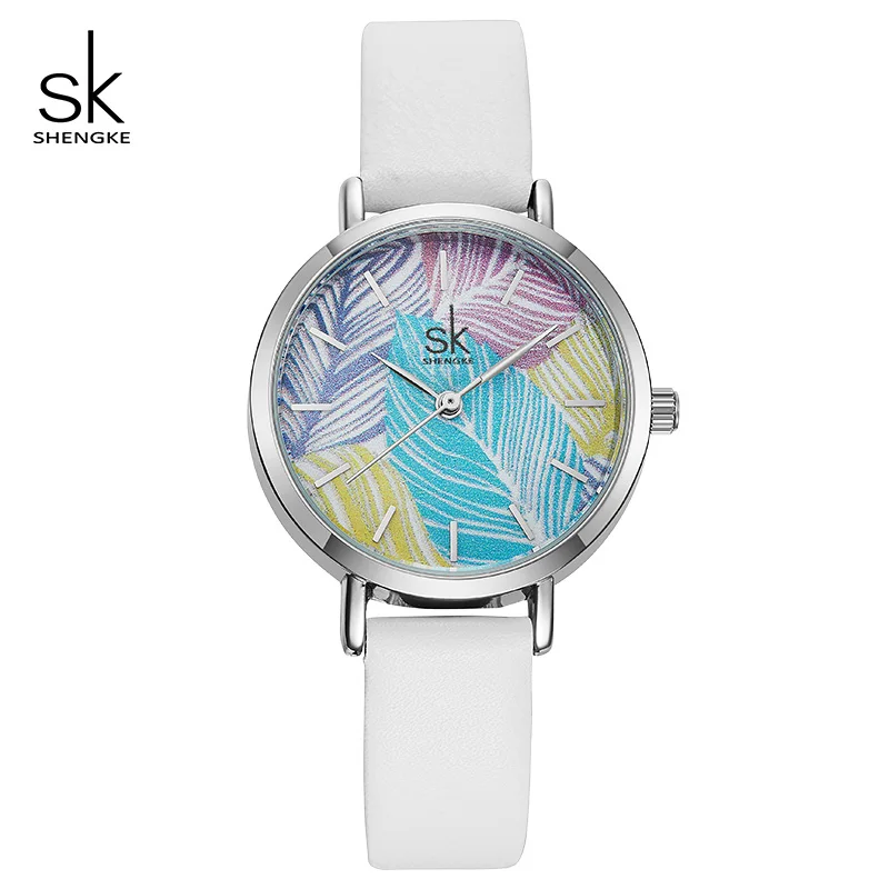 white Shengke часы женские Брендовые женские модные кожаные часы Reloj Mujer SK креативные кварцевые часы лучшие подарки для женщин# K8057 - Цвет: white