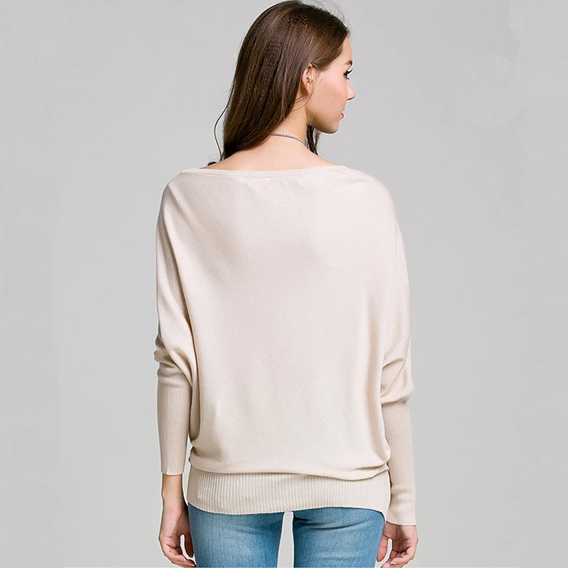 Свитер женский трикотажный с рукавами летучая мышь однотонный | Женская одежда