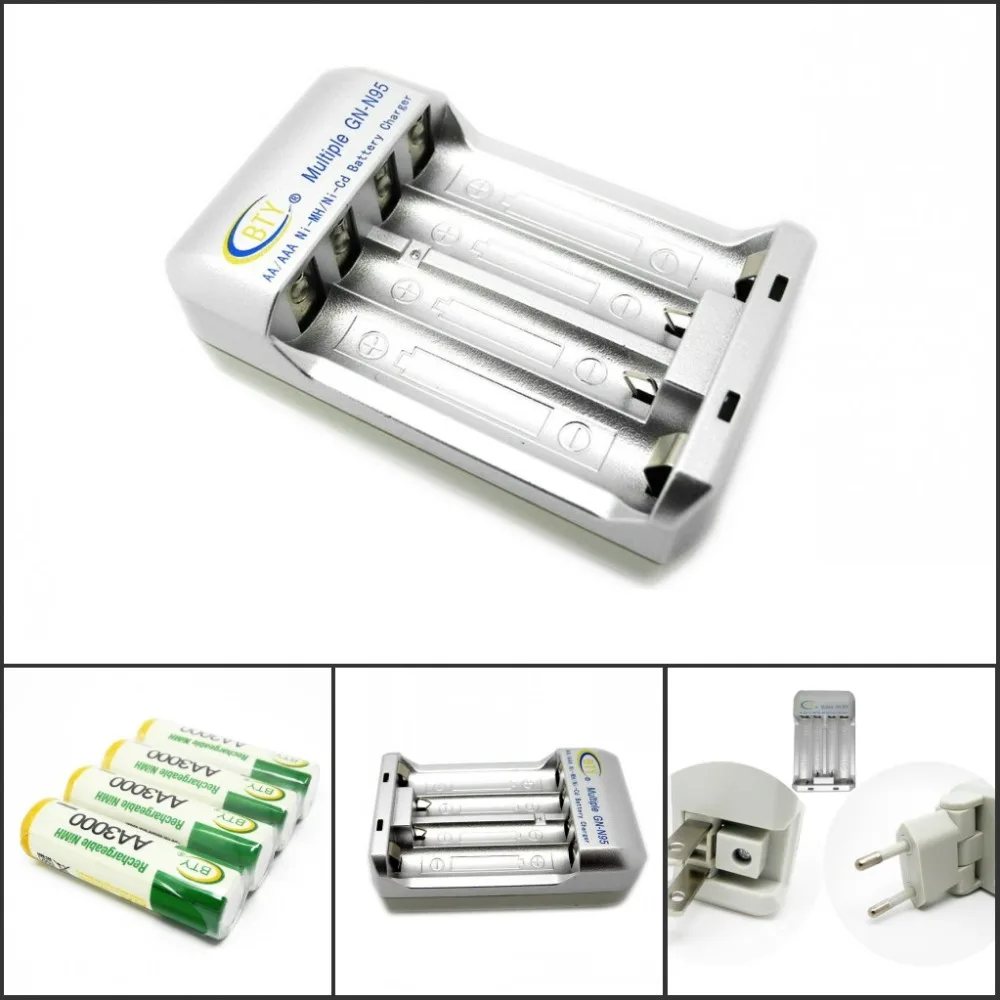 4x AA 3000 Series 850mAh 1 2 V Ni-MH аккумулятор BTY + высокоскоростной Быстрый AAA зарядное