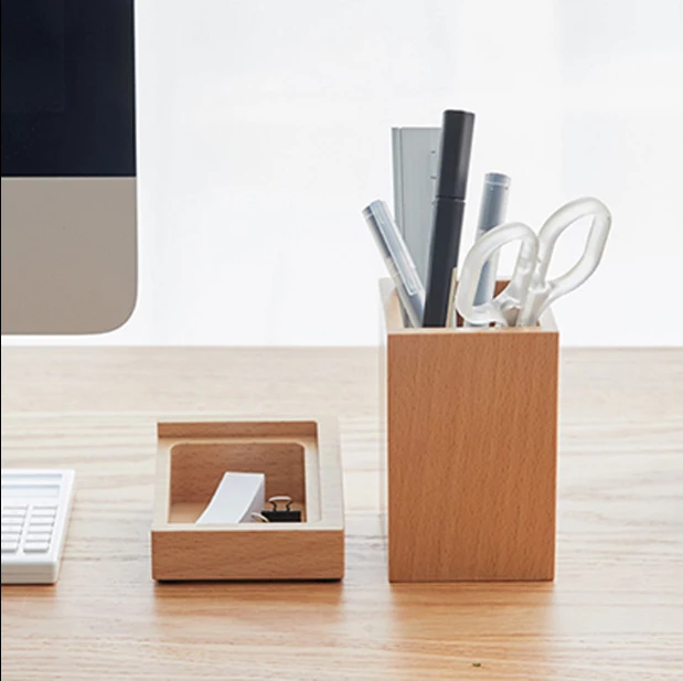 New creative Retro Wood Pen Holders School Office Students Pencil Holder desktop storage box gift | Канцтовары для офиса и